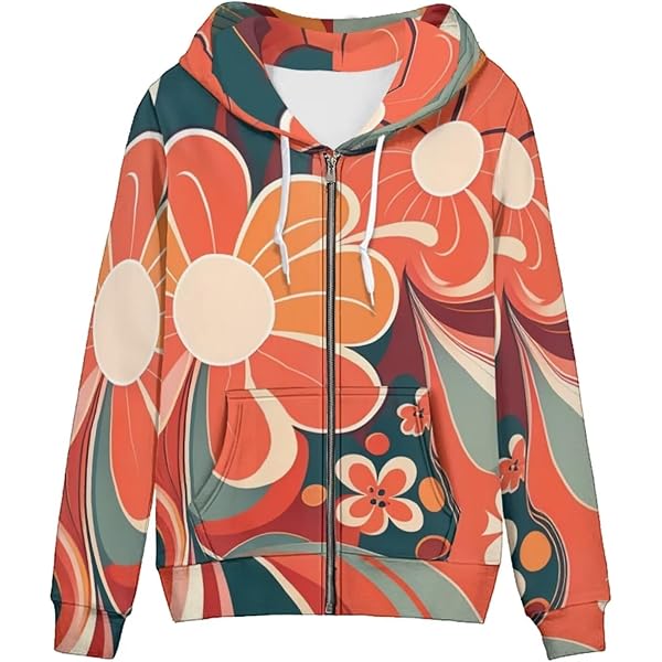 Akivide Womens Boho Fleece Long Sleeve Hoodies Casual Floral